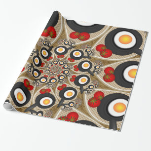Brunch Fractal Art Funny Food, Tomatoes, Eggs Wrapping Paper