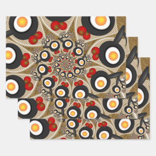 Brunch Fractal Art Funny Food, Tomatoes, Eggs Wrapping Paper Sheets