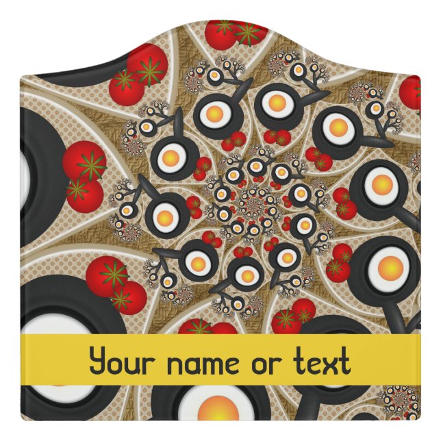 Brunch Fractal Funny Food, Tomatoes, Eggs Text Door Sign (Large Crest Front)