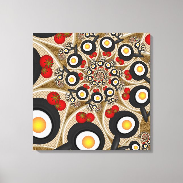 Brunch Fractal Funny Food, Tomatoes, Eggs Triptych Canvas Print (Front)