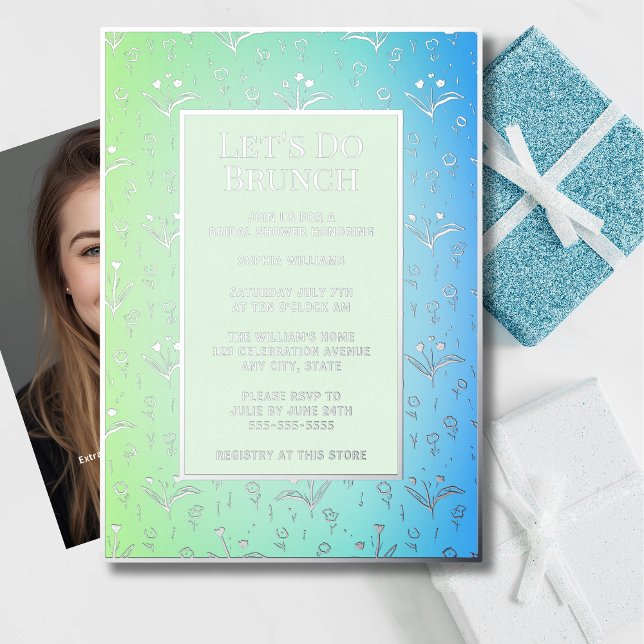 Brunch Invite Bridal Shower Custom Floral Silver  (Creator Uploaded)