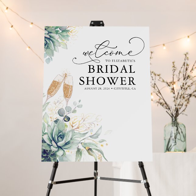 Brunch Lunch Bubbly Succulents Greenery Welcome Foam Board (In Situ (Stand))