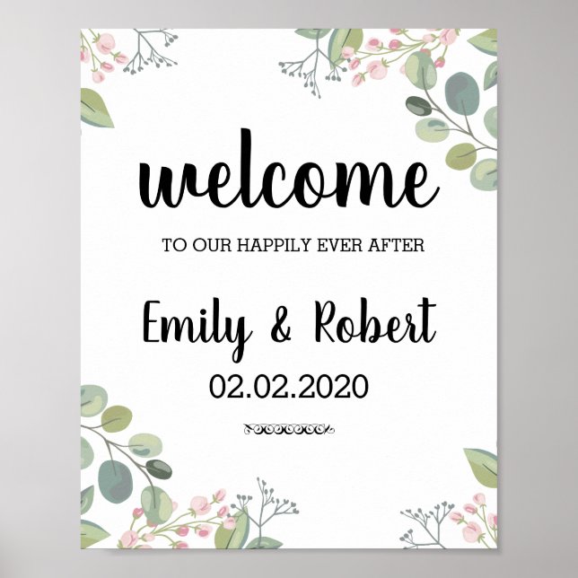 Brunch of watercolor leaf Foliage Wedding Poster (Front)