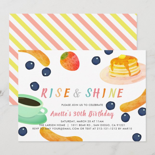 Brunch Pancake Coffee Watercolor Adults Birthday Invitation (Front/Back)