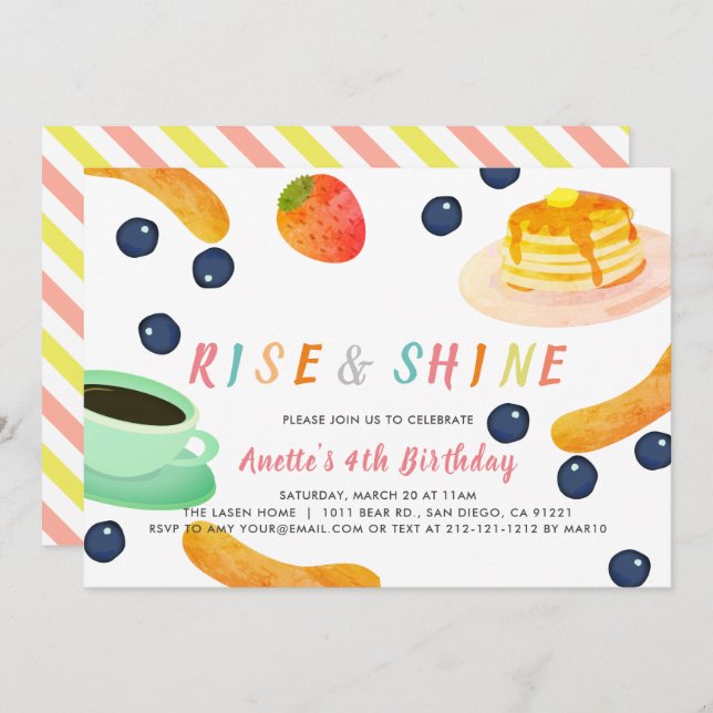 Brunch Pancake PJ Watercolor Kids Birthday Invitation (Front/Back)