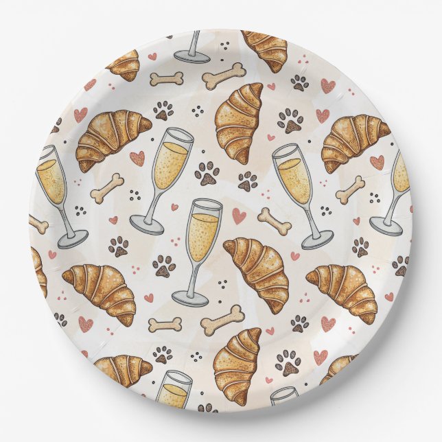 Brunch & Paws Paper Plate - Croissants and Mimosas (Front)