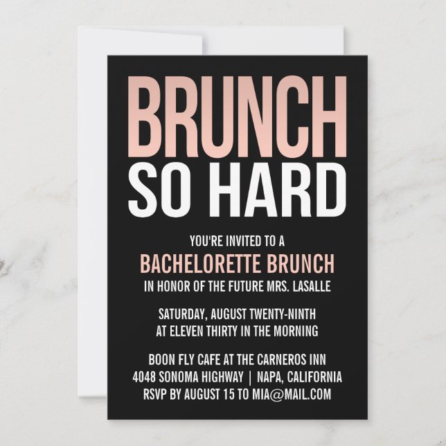 Brunch So Hard Pink Bachelorette Brunch Invitation (Front)