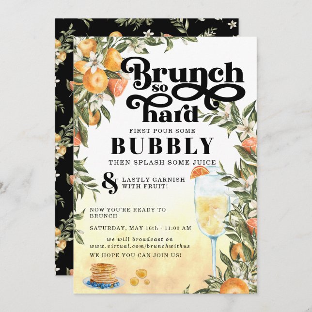 Brunch So Hard | Virtual Mimosa Brunch Invitation (Front/Back)