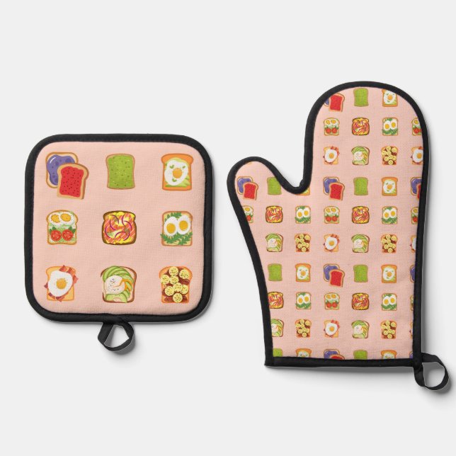 Brunch Toast Oven Mitt & Pot Holder Set (Front)
