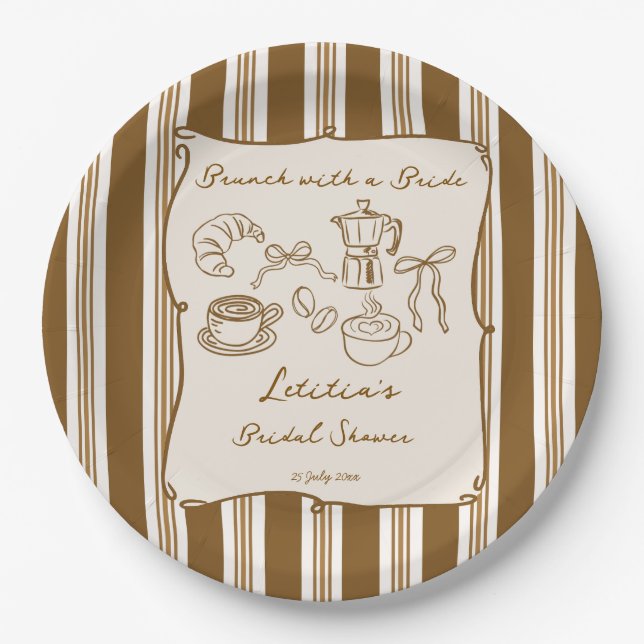 Brunch with bride retro coffee bridal shower paper plates (Front)