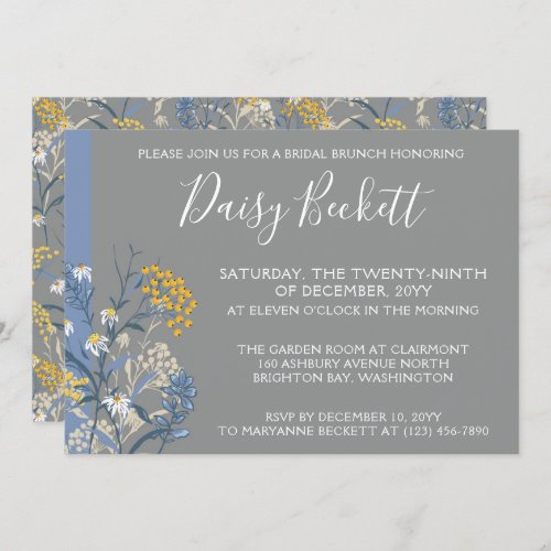 Brunch With The Bride Botanical Daisy Yellow Navy Invitation