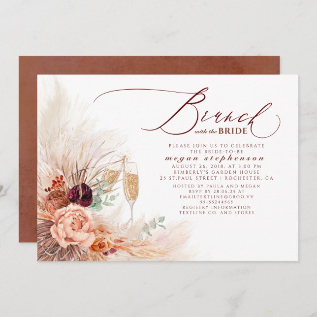 Brunch with the Bride Bridal Shower Pampas Grass Invitation (Front/Back)