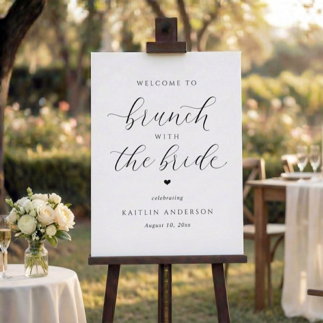 Brunch with the Bride Bridal Shower Welcome Foam Board (Brunch with the bride bridal shower welcome sign in elegant black and white calligraphy script)