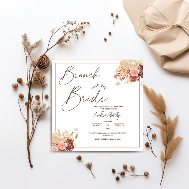 Brunch with The Bride Fall Floral Bridal Shower Invitation (Brunch with The Bride Fall pumpkin autumn Floral Bridal Shower summer thanksgiving theme winter )