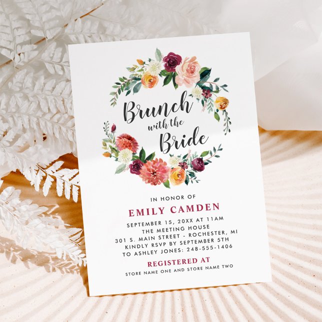 Brunch with the Bride Fall Floral Wreath Invitation (Creator Uploaded)