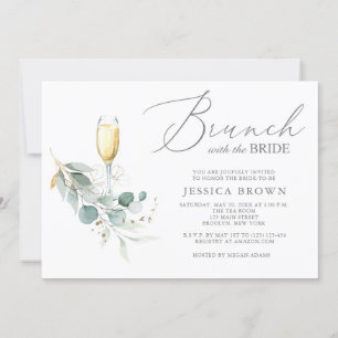 Brunch with the Bride Gold Greenery Bridal Shower Invitation