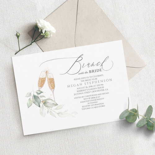 Brunch with the Bride Gold Greenery Bridal Shower Invitation