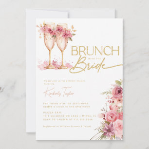 Brunch With The Bride Gold Pink Bridal Shower Invitation