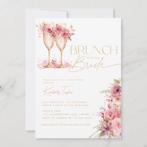 Brunch With The Bride Gold Pink Bridal Shower Invitation