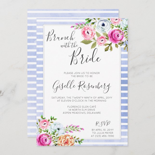 Brunch With The Bride Modern Floral Invitation (Front/Back)