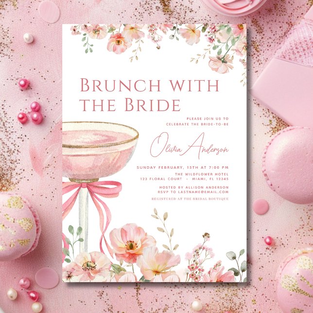 Brunch with The Bride Pink Bow Bridal Shower Invitation (Creator Uploaded)