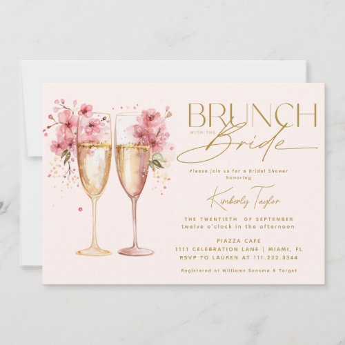 Brunch With The Bride Pink Champagne Bridal Shower Invitation