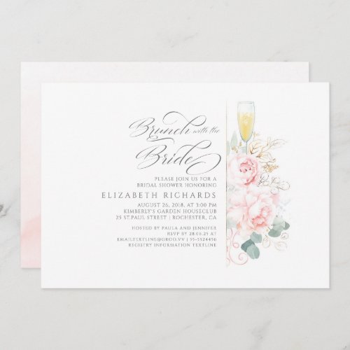 Brunch with the Bride Pink Floral Bridal Shower Invitation