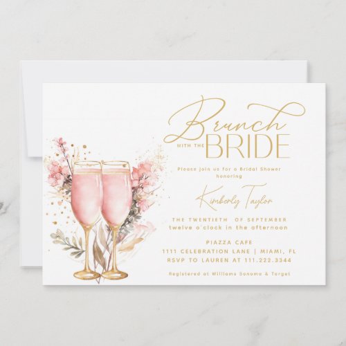 Brunch With The Bride Pink Rose Bridal Shower Invitation