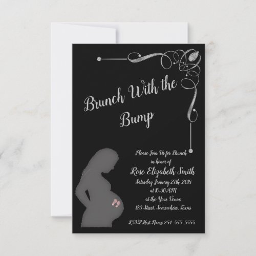 Brunch with the bump with Baby girl feet Invitation