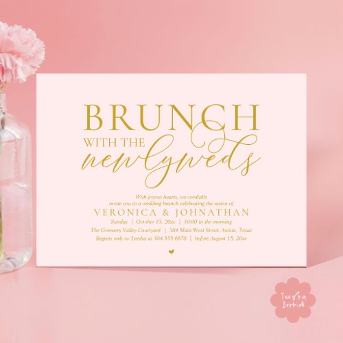 Brunch with the newlyweds, Blush Gold Wedding Invitation