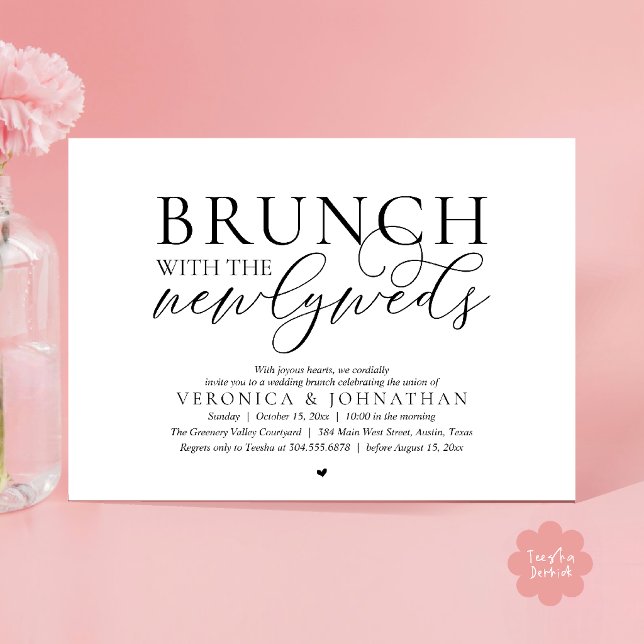 Brunch with the newlyweds, Modern Classy Wedding Invitation (Brunch with the newlyweds, Modern Classy Wedding Elopement Invitation Card in Black and White)