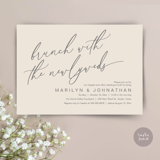 Brunch With The Newlyweds, Post Wedding Celebrate Invitation (Brunch With The Newlyweds, Romantic Modern Post Wedding Celebrate Invitation Card PDF Cream Grey)