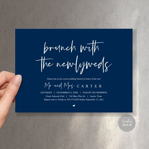 Brunch with the newlyweds post wedding Navy Blue Invitation