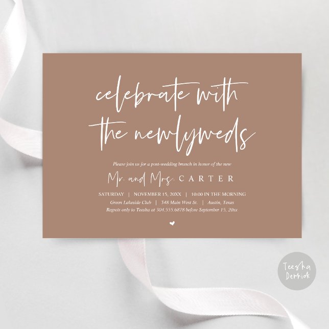 Brunch with the newlyweds, post wedding party invitation (Celebrate with the newlyweds, Wedding Brunch Invitation Card, PDF, in Taupe Brown)