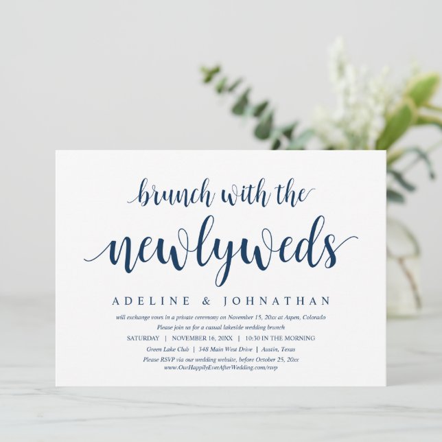 Brunch With The Newlyweds, Wedding Elopement Invit Invitation (Standing Front)