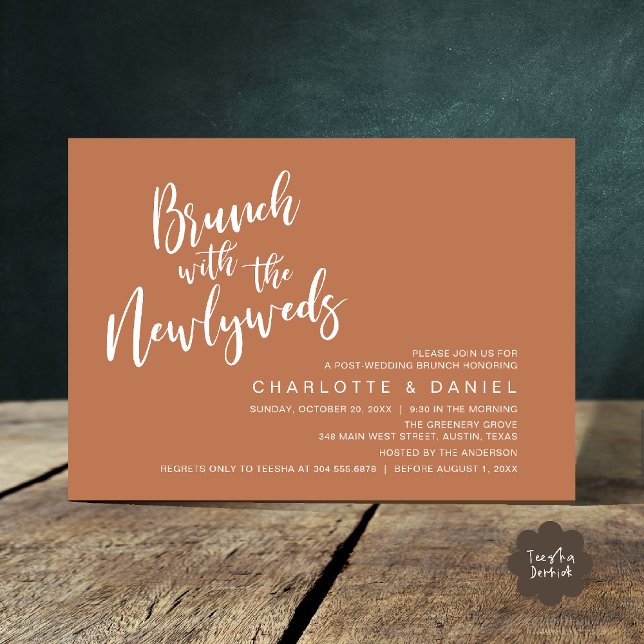 Brunch with the newlyweds, Wedding Elopement Invitation (Brunch with the newlyweds, Post Wedding Elopement Invitation Card PDF Copper Brown Terracotta)