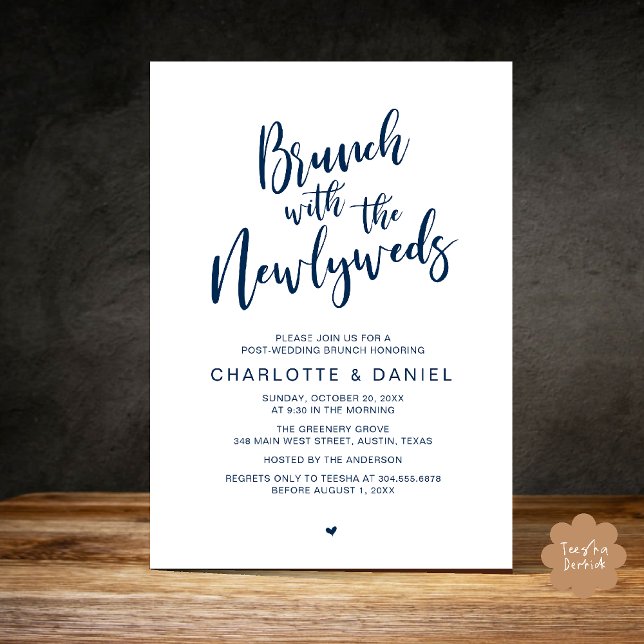 Brunch with the newlyweds, Wedding Elopement Invitation (Brunch with the newlyweds, Post Wedding Elopement Invitation Card PDF Navy Blue)