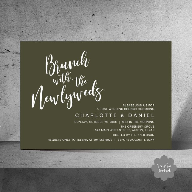 Brunch with the newlyweds, Wedding Elopement Invitation (Brunch with the newlyweds, Post Wedding Elopement Invitation Card PDF Olive Green)