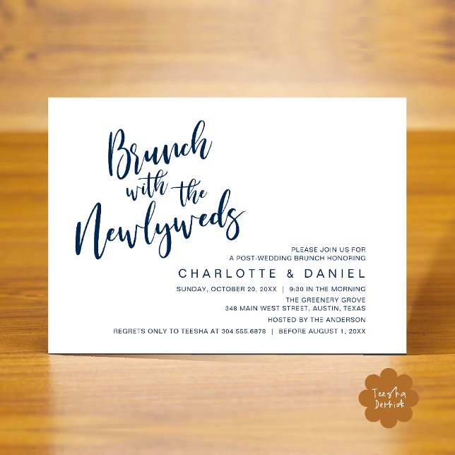 Brunch with the newlyweds, Wedding Elopement Invitation (Brunch with the newlyweds, Post Wedding Elopement Invitation Card PDF Navy Blue)