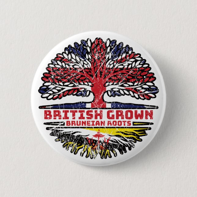 Brunei Bruneian British UK Tree Roots Flag Button (Front)