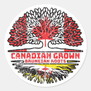 Brunei Bruneian Canadian Canada Tree Roots Flag Classic Round Sticker