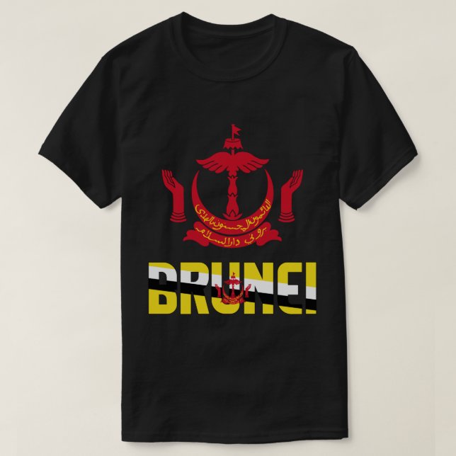 Brunei Flag and Coat Of Arms Patriotic T-Shirt (Design Front)