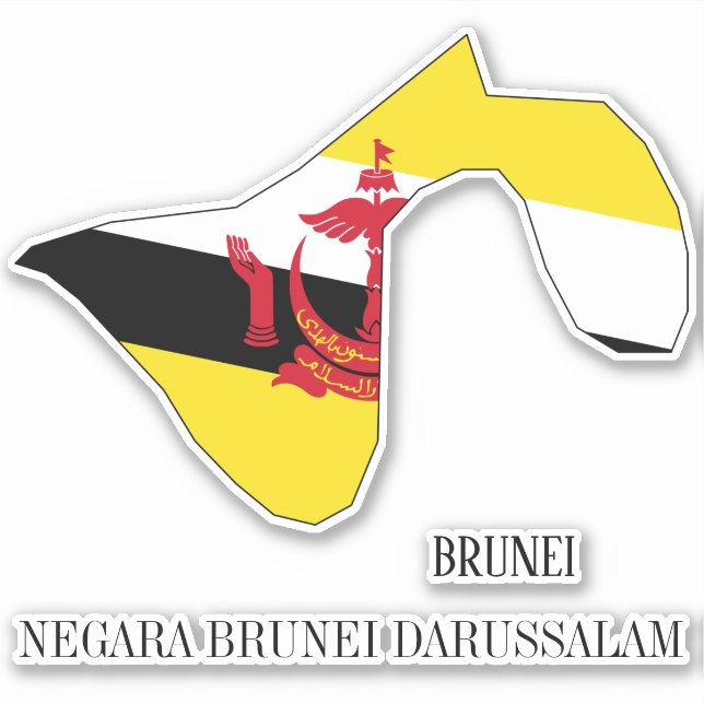 Brunei Flag Charming Patriotic Map Sticker (Front)
