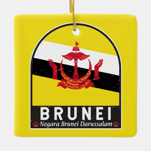 Brunei Flag Emblem Distressed Vintage Ceramic Ornament