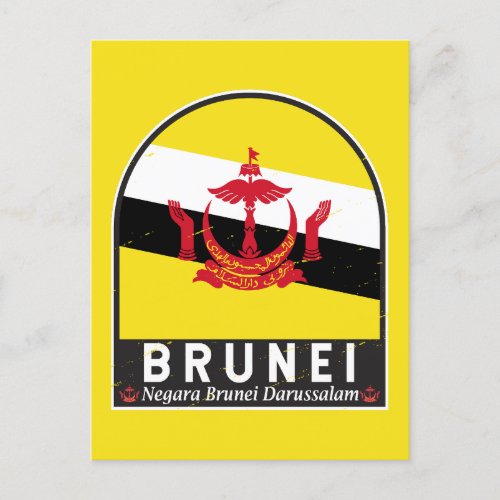 Brunei Flag Emblem Distressed Vintage Postcard