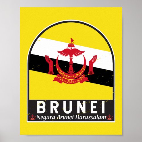 Brunei Flag Emblem Distressed Vintage Poster