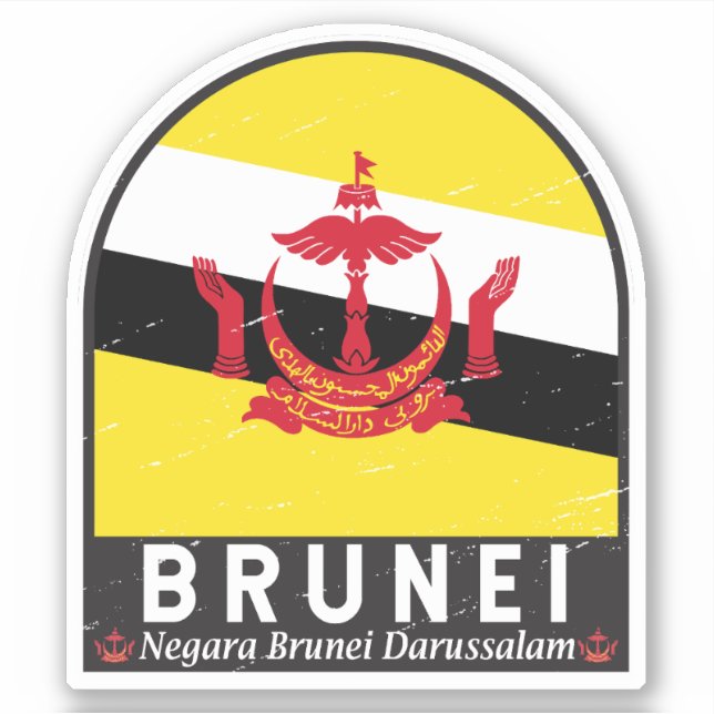 Brunei Flag Emblem Distressed Vintage Sticker (Front)