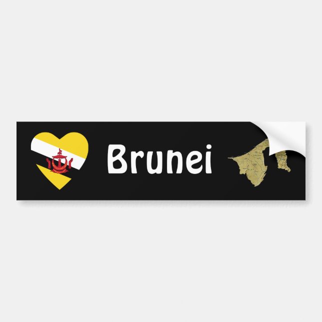 Brunei Flag Heart + Map Bumper Sticker (Front)