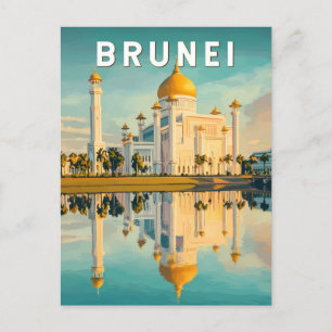 Brunei Illustration Travel Art Vintage Postcard