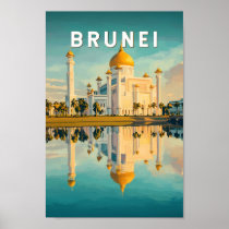 Brunei Illustration Travel Art Vintage